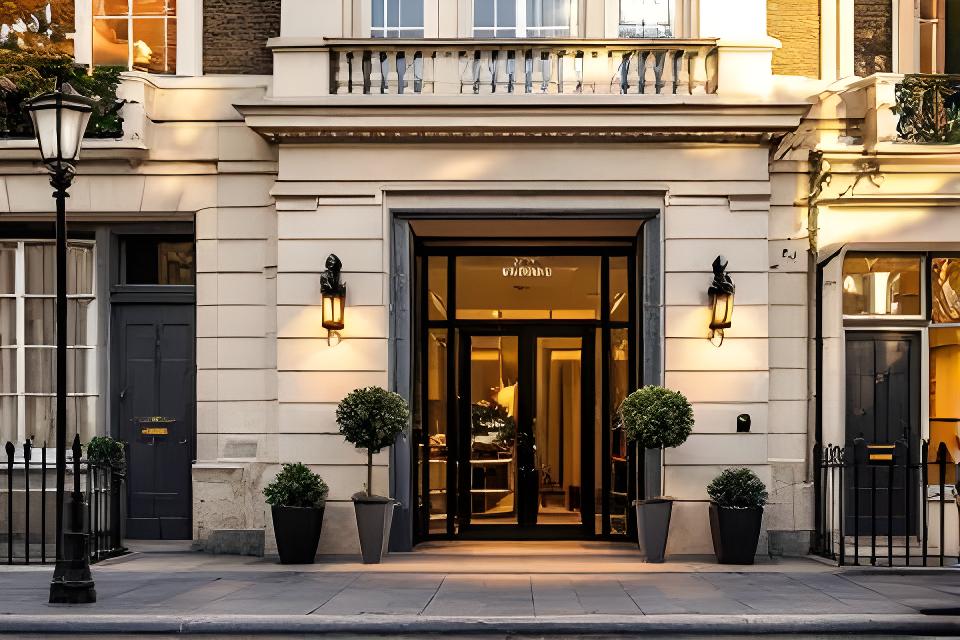 Street-level entrance near 5 Montague Close with river light and office frontage