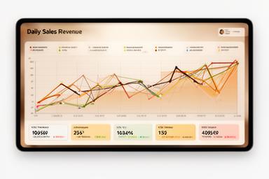 Daily sales revenue dashboard with hourly trend lines and basket value summary